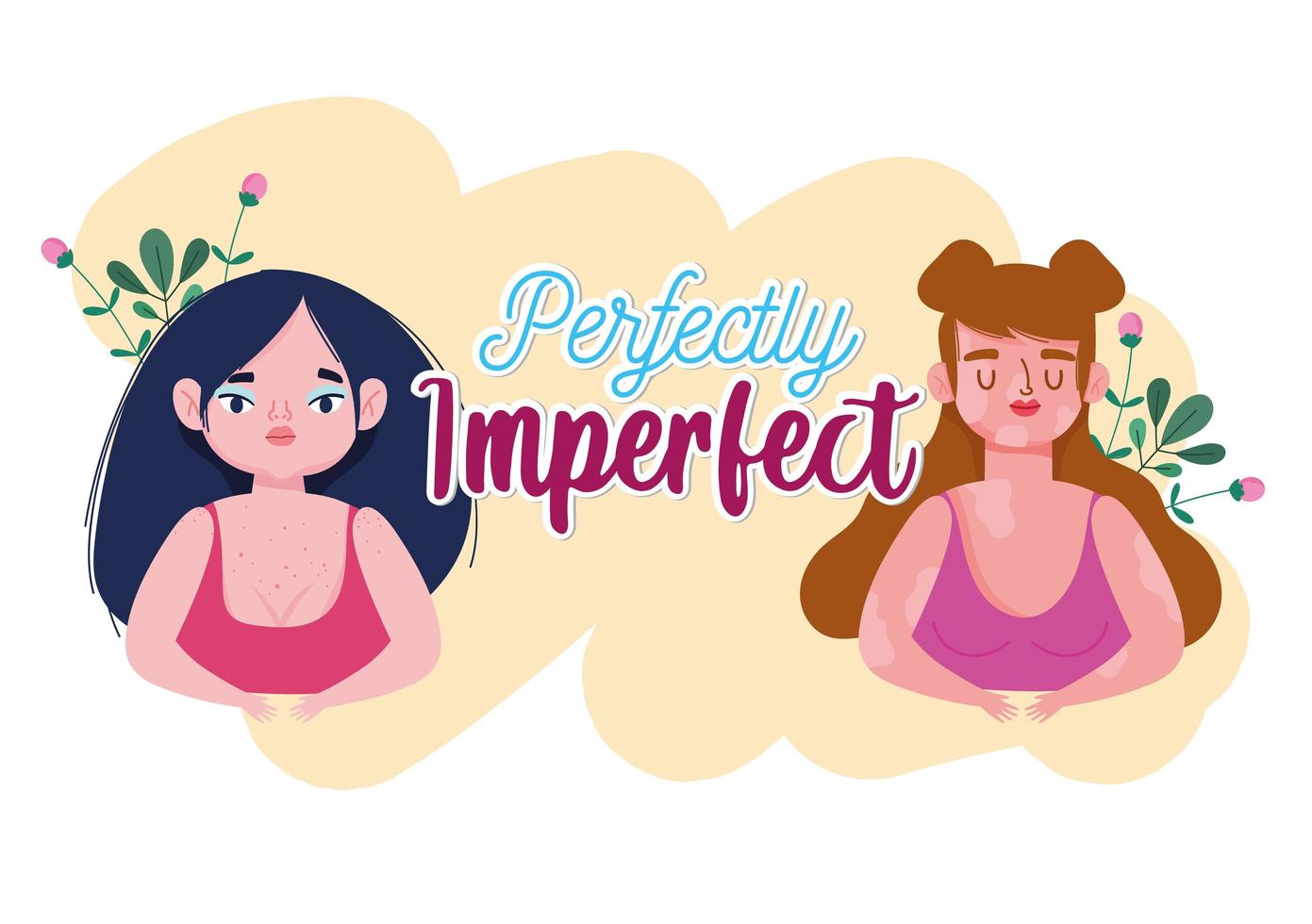 Perfectly imperfect plus size women and woman with vitiligo vector