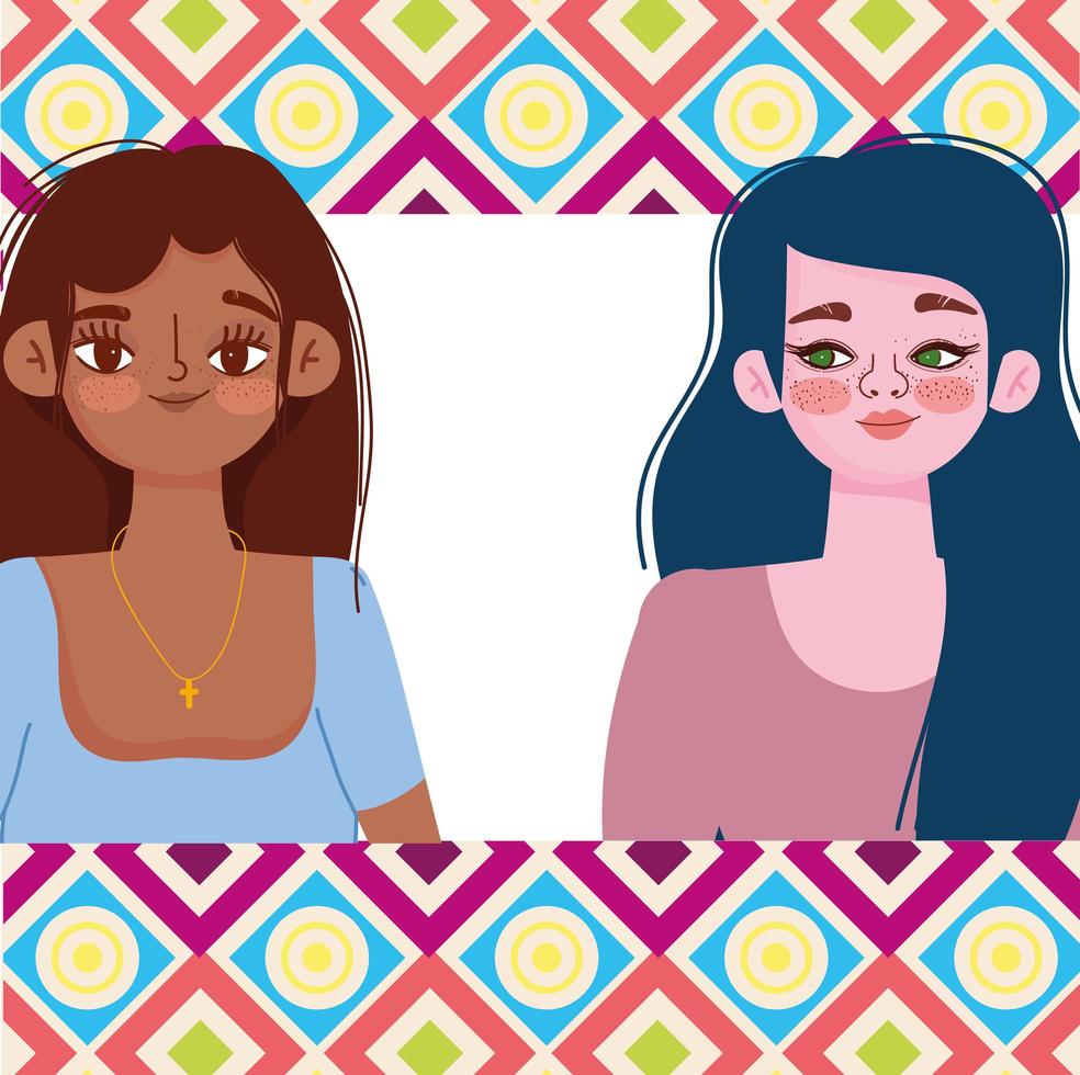 diversidad de dibujos animados de mujeres de diferentes culturas vector