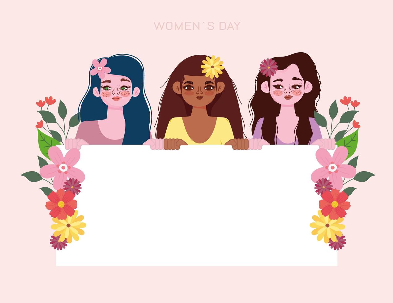 dibujos animados de mujeres jóvenes del día de la mujer con flores 2769996  Vector en Vecteezy