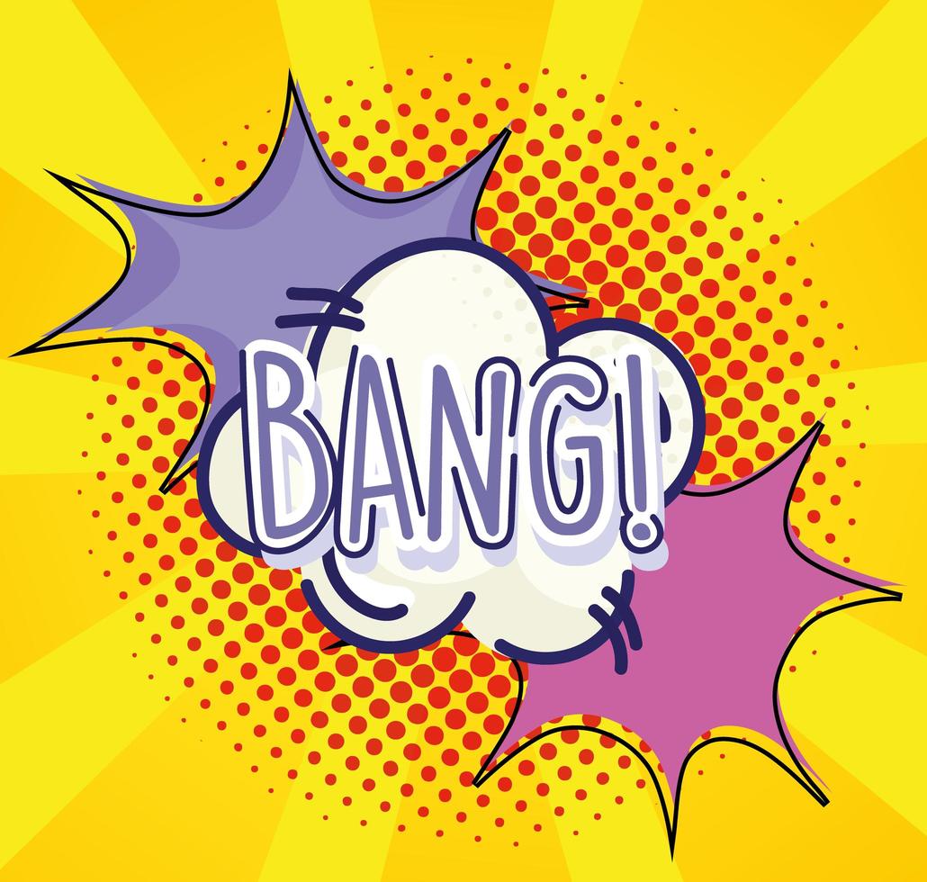 pop art bang explosion comic cloud and halftone background vector