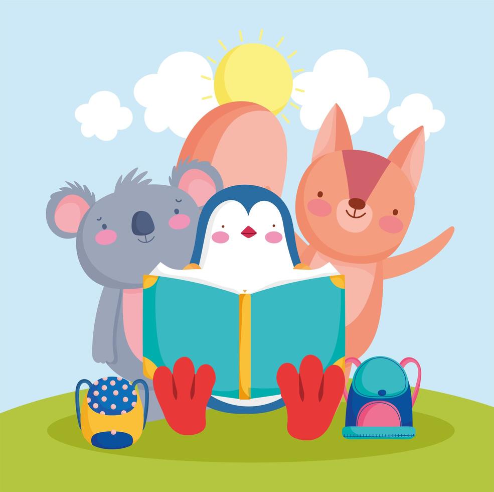 cute animals reading a book vector