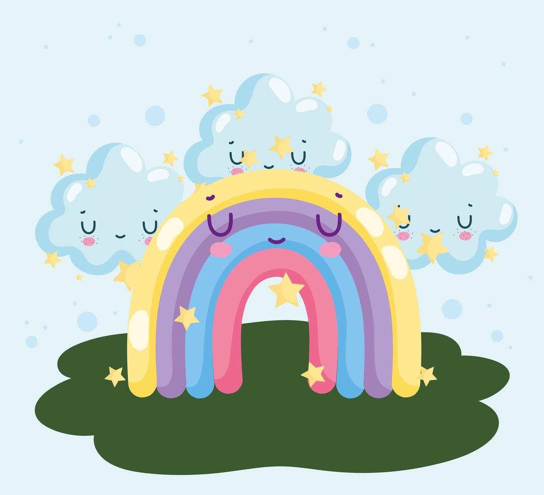 weather rainbow and clouds vector