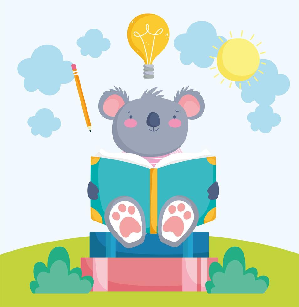 cute koala reading book vector