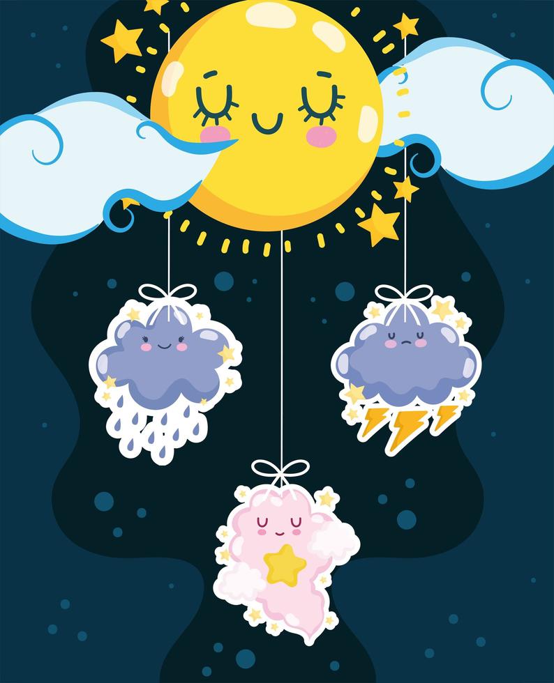 cute moon clouds vector