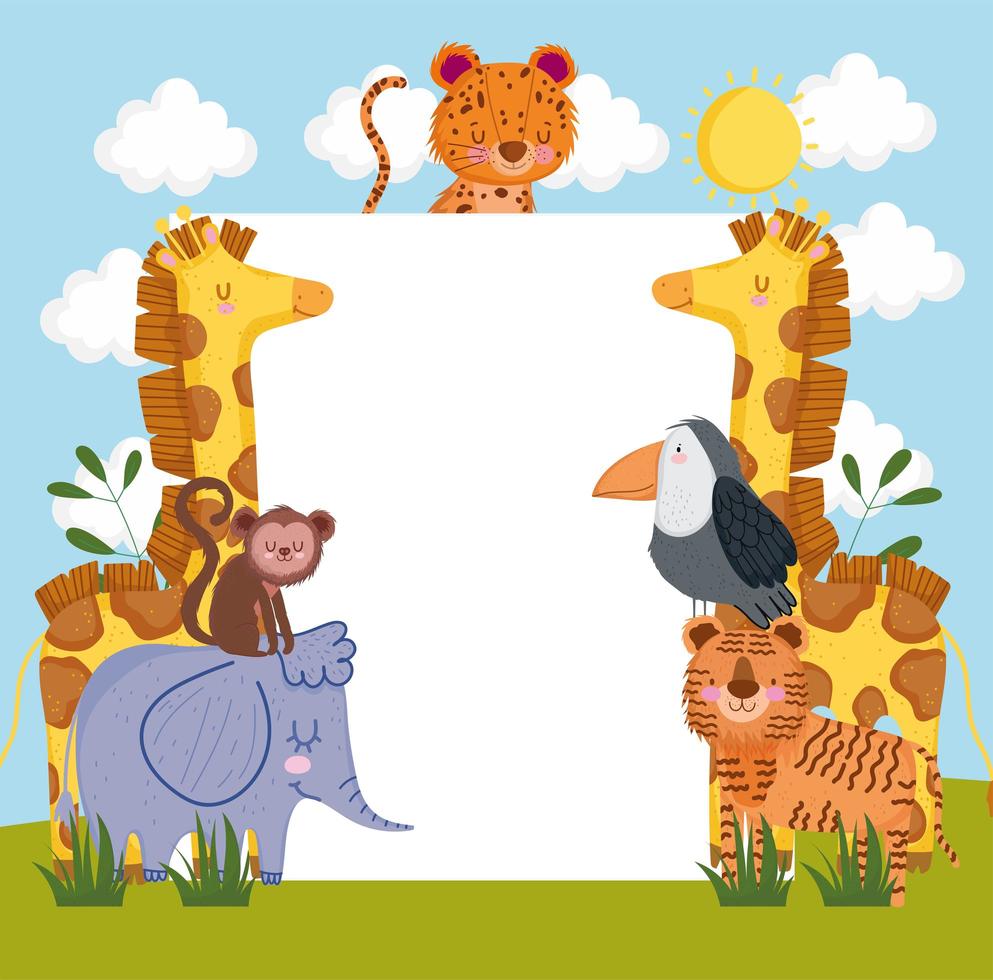 safari animals with placard vector