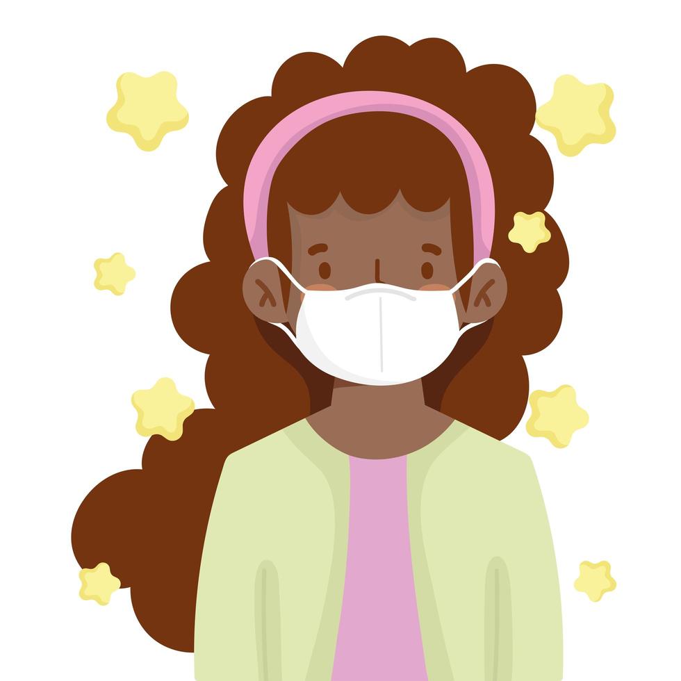 Chica afroamericana con máscara médica nueva normal vector