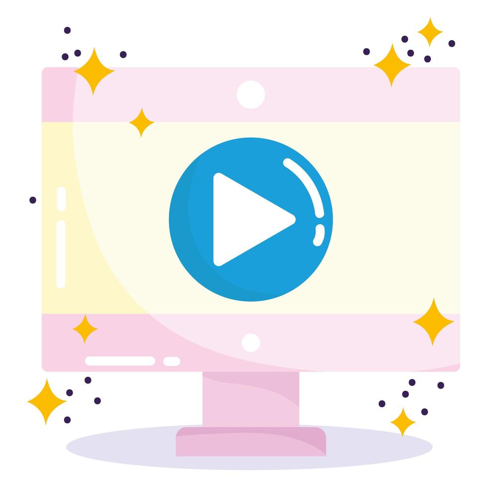 social media, computer screen video button in cartoon style vector