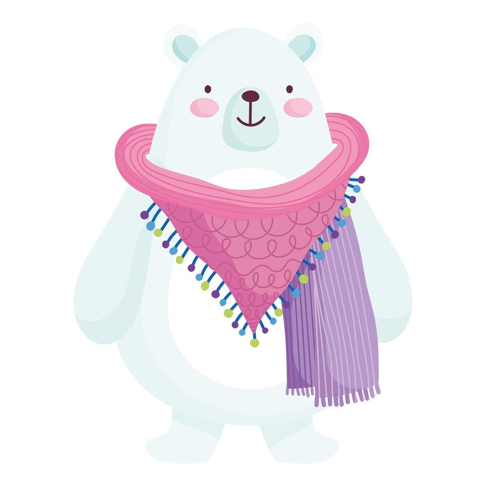 merry christmas, polar bear with scarf cute animal cartoon vector