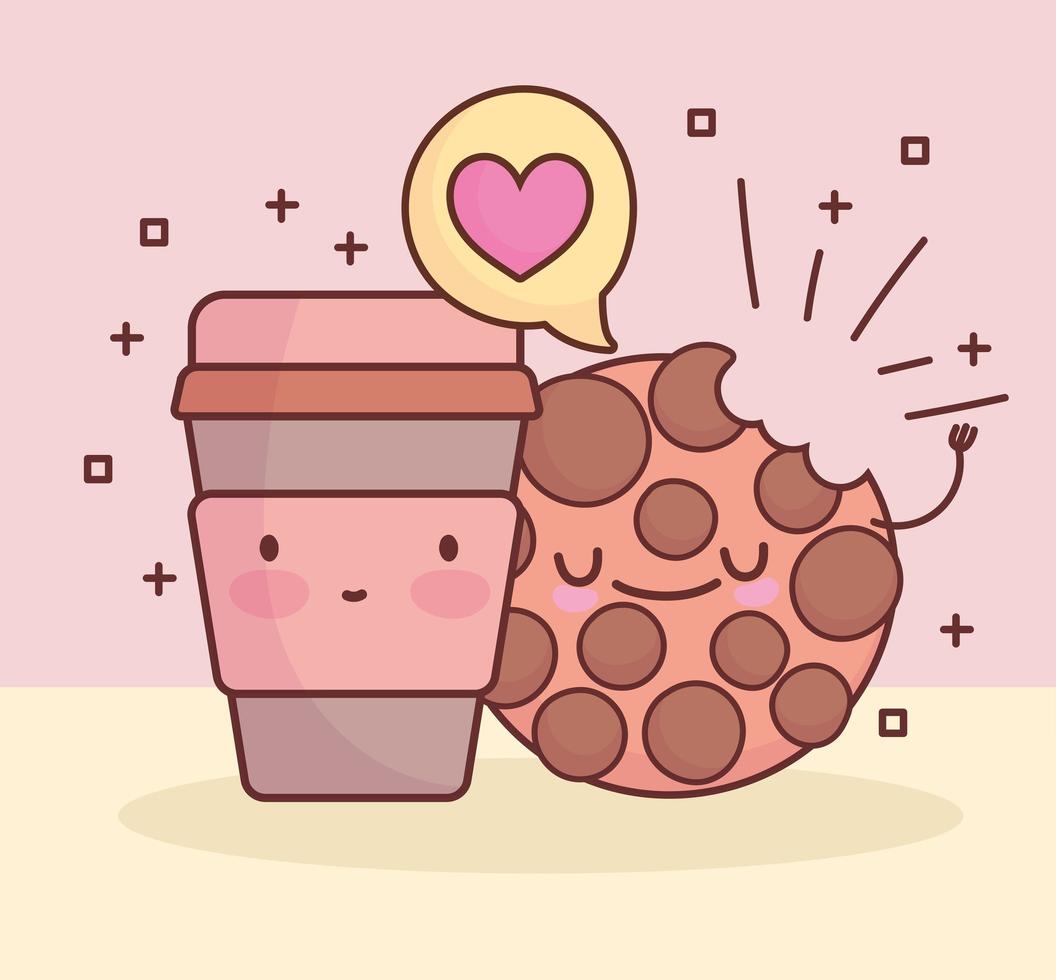 cute cookie coffee cup vector