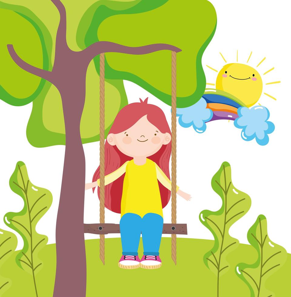 girl playing swing vector