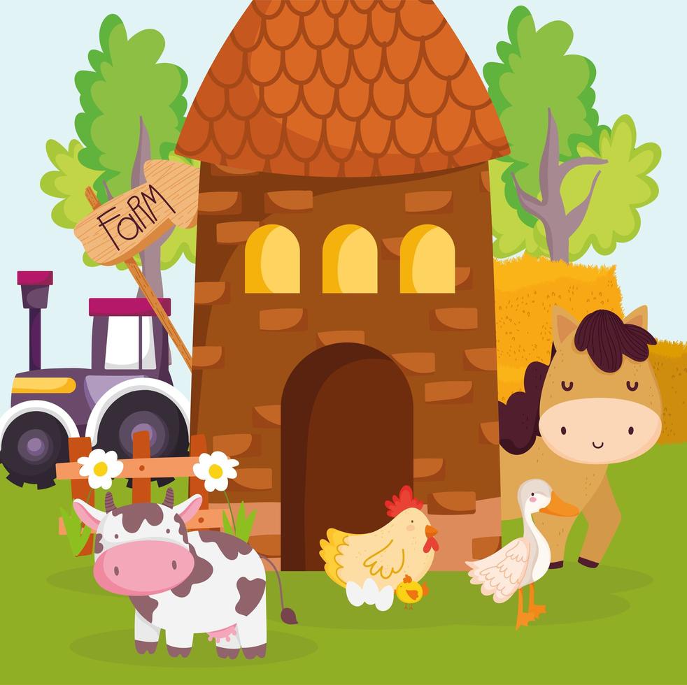 lindos animales de granja vector