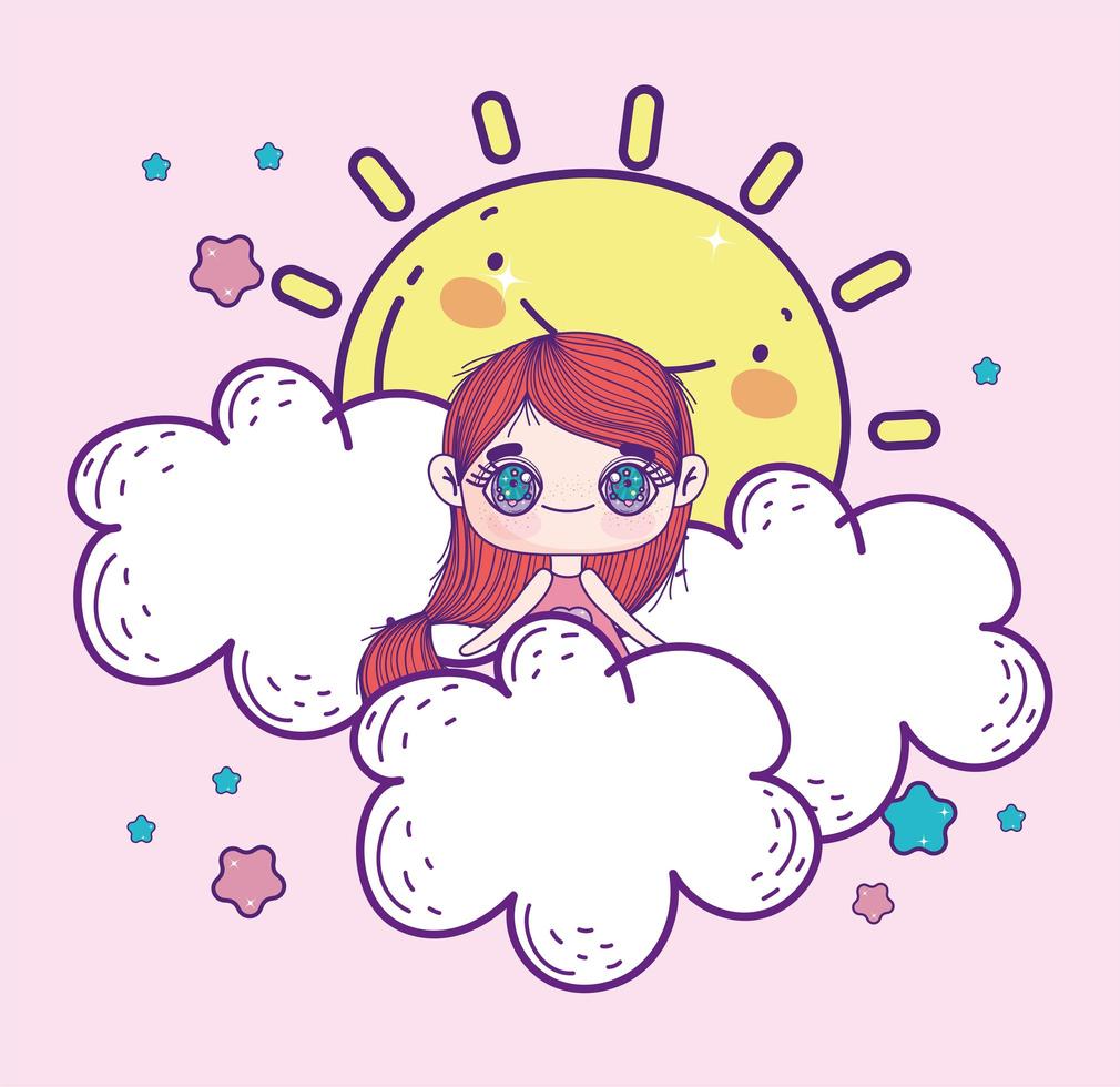 chica anime kawaii en las nubes vector