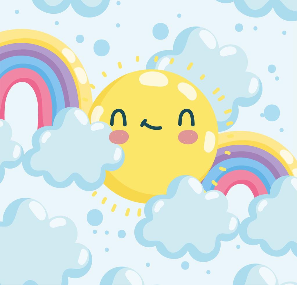 cute sun and rainbow vector