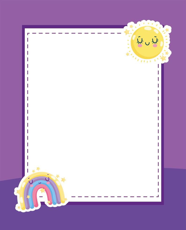 cute sun and rainbow banner vector