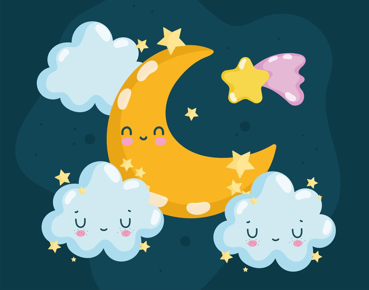 dibujos animados de luna y nubes vector