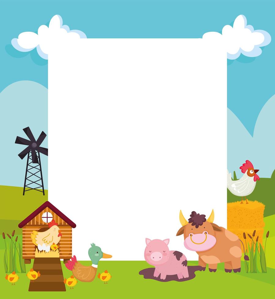 cartel de animales lindos de granja vector