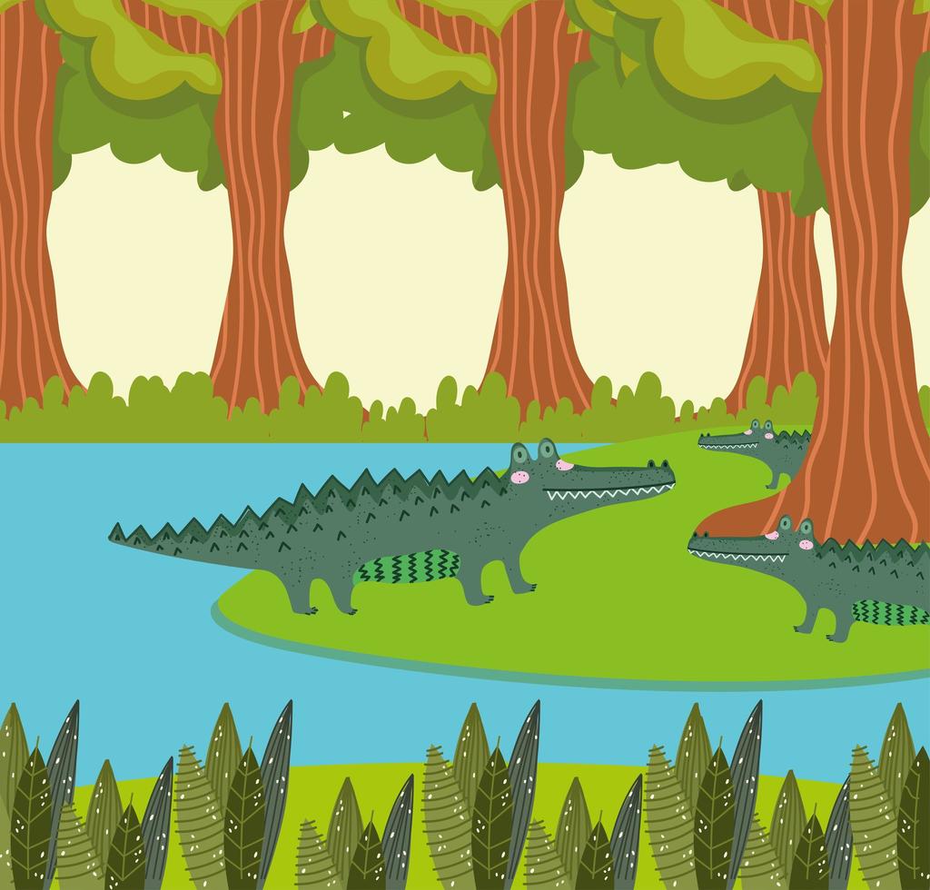 alligators lake and forest vector