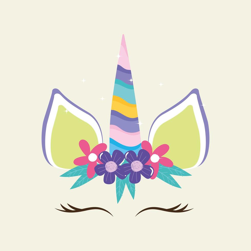 cute unicorn head with flower vector