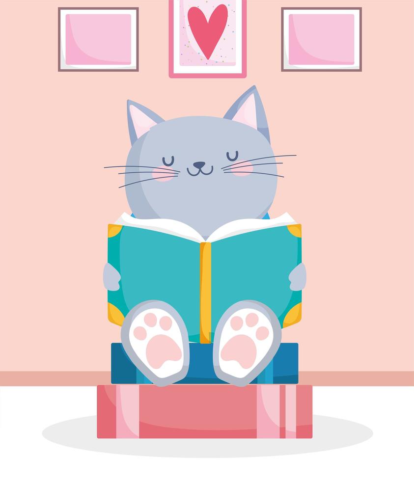 little cat with a book vector