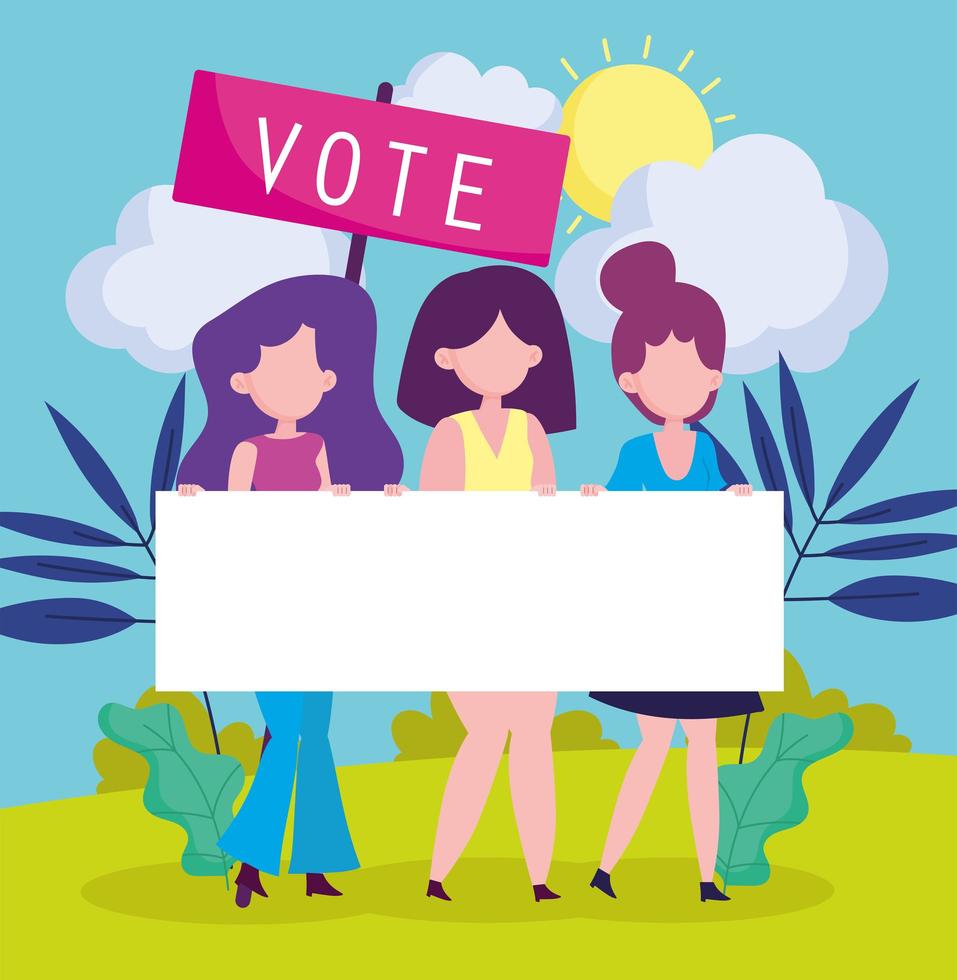 girls with banner vote vector