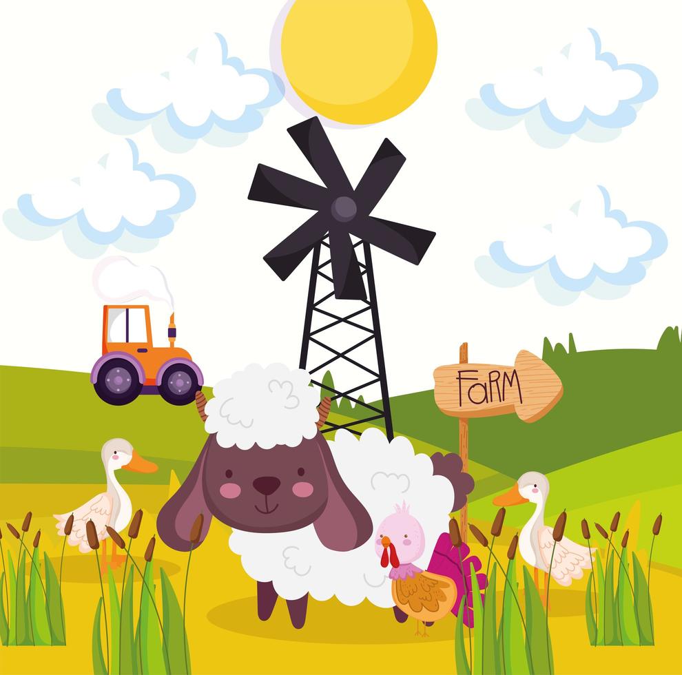 farm animals in field vector