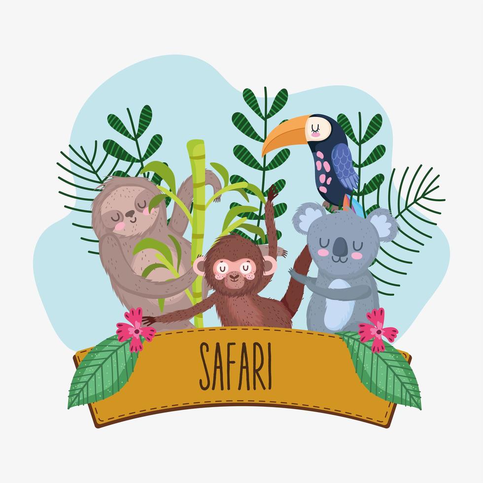 letrero de madera de animales de safari vector