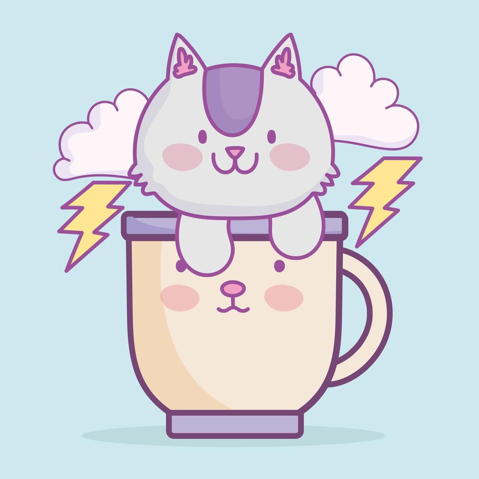 little cat on cup vector
