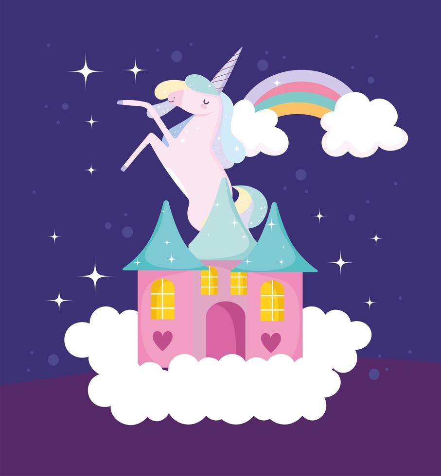 unicornio en el castillo vector