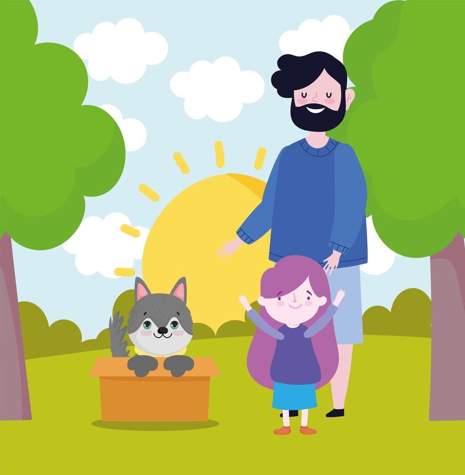 family with dog adoption vector