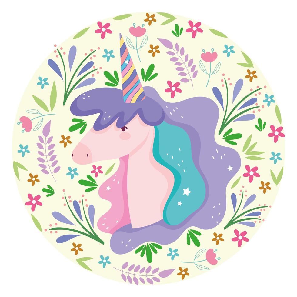 unicornio en corona de flores vector