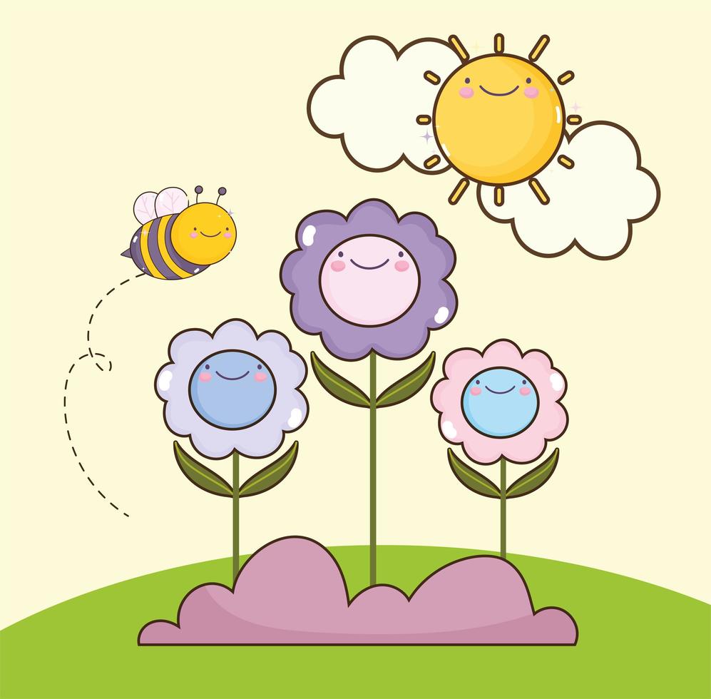 cute flowers kawaii vector