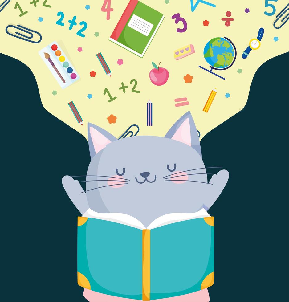 cute cat reading book vector