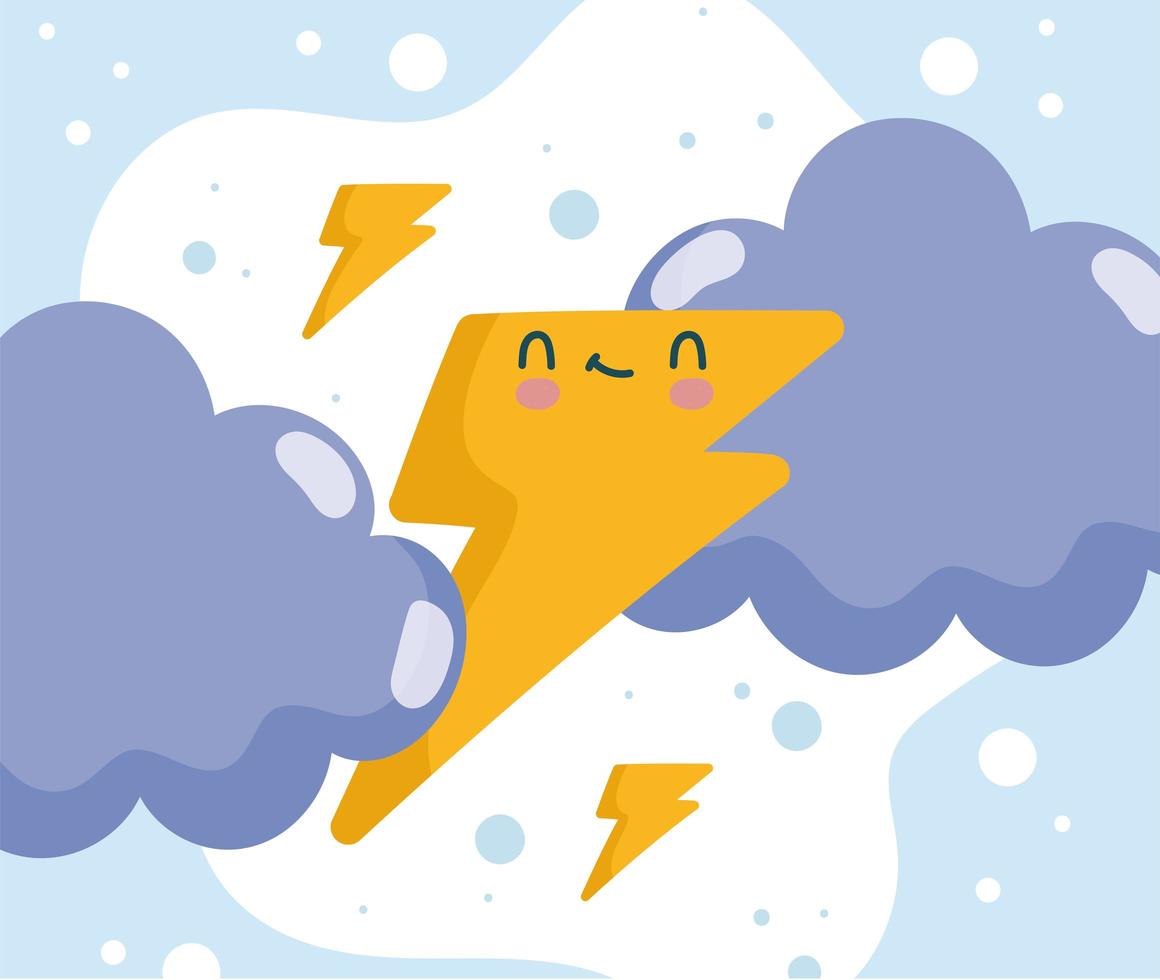 cute thunderbolt and clouds vector