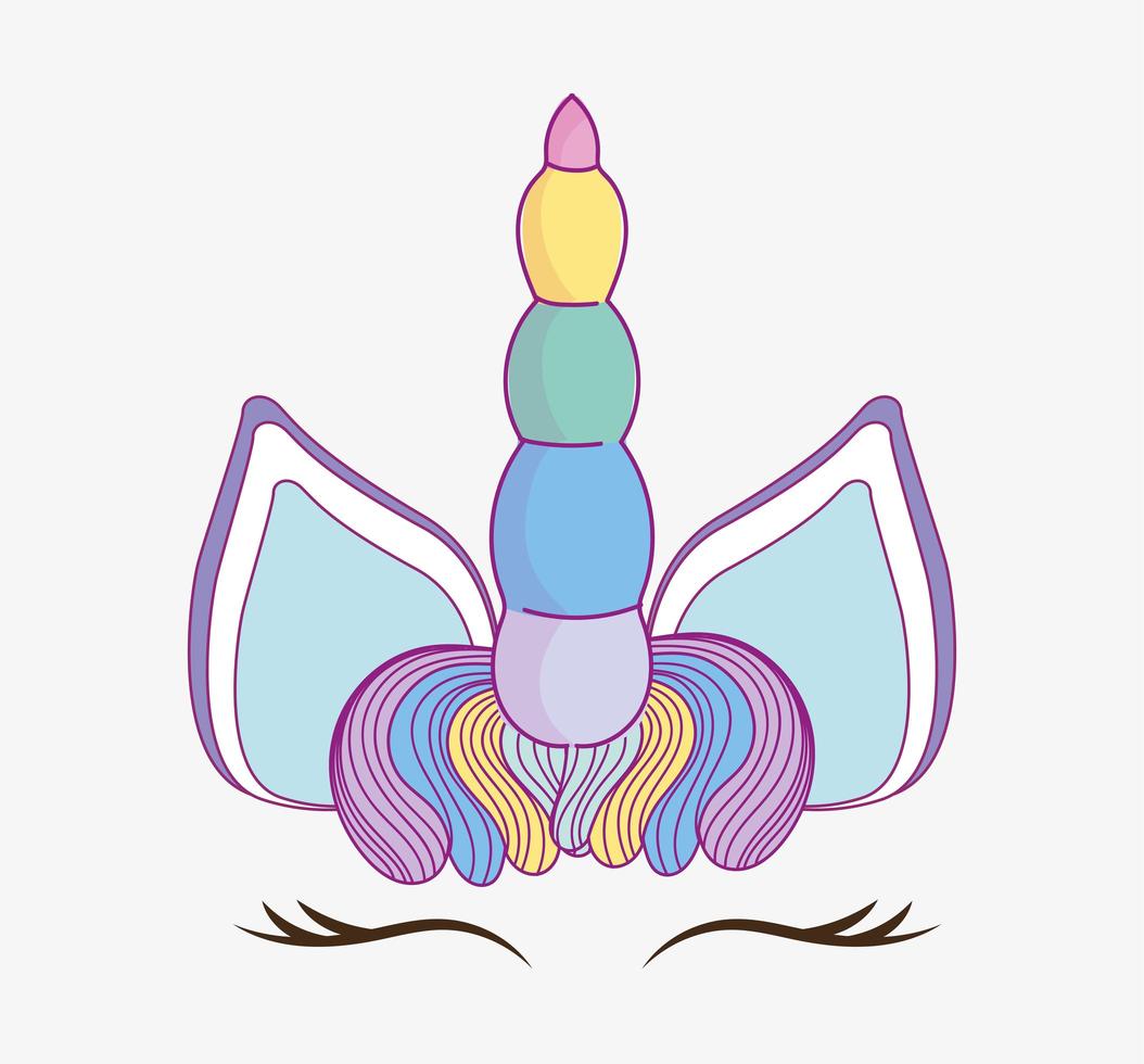 cara de unicornio melena arcoiris vector