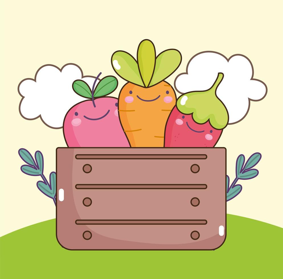 verduras kawaii en caja vector