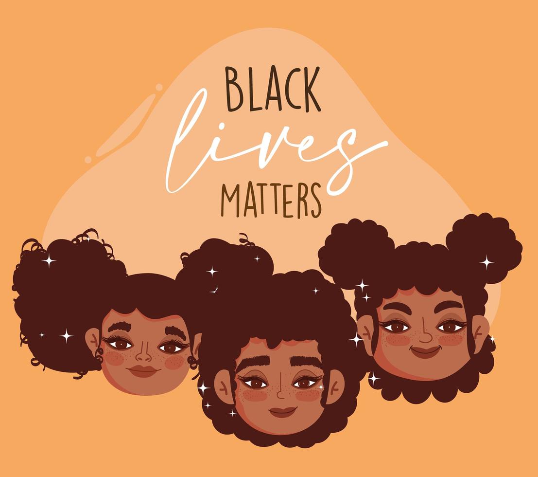 las vidas negras importan, retrato de belleza dibujos animados de niñas afro vector