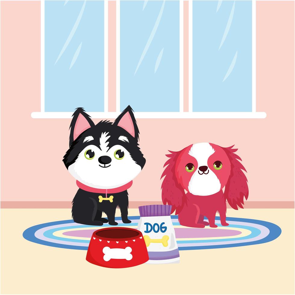 little dogs and food vector