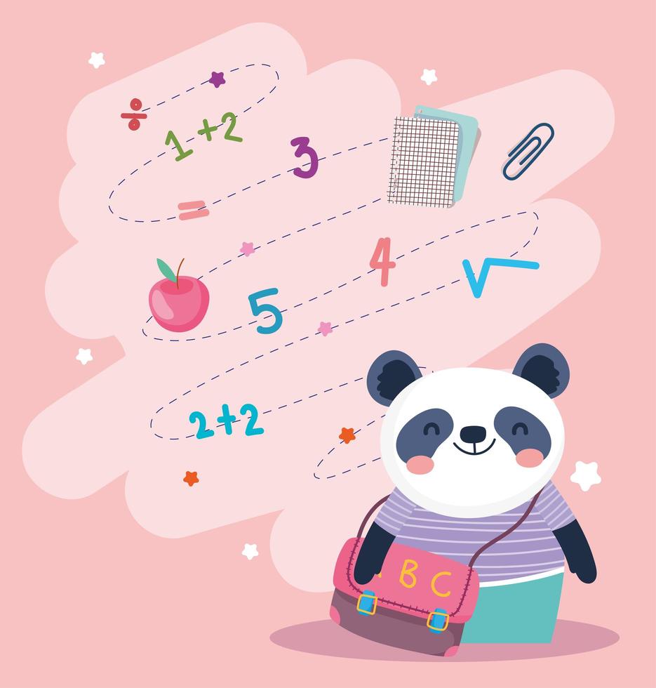 panda con mochila escolar vector
