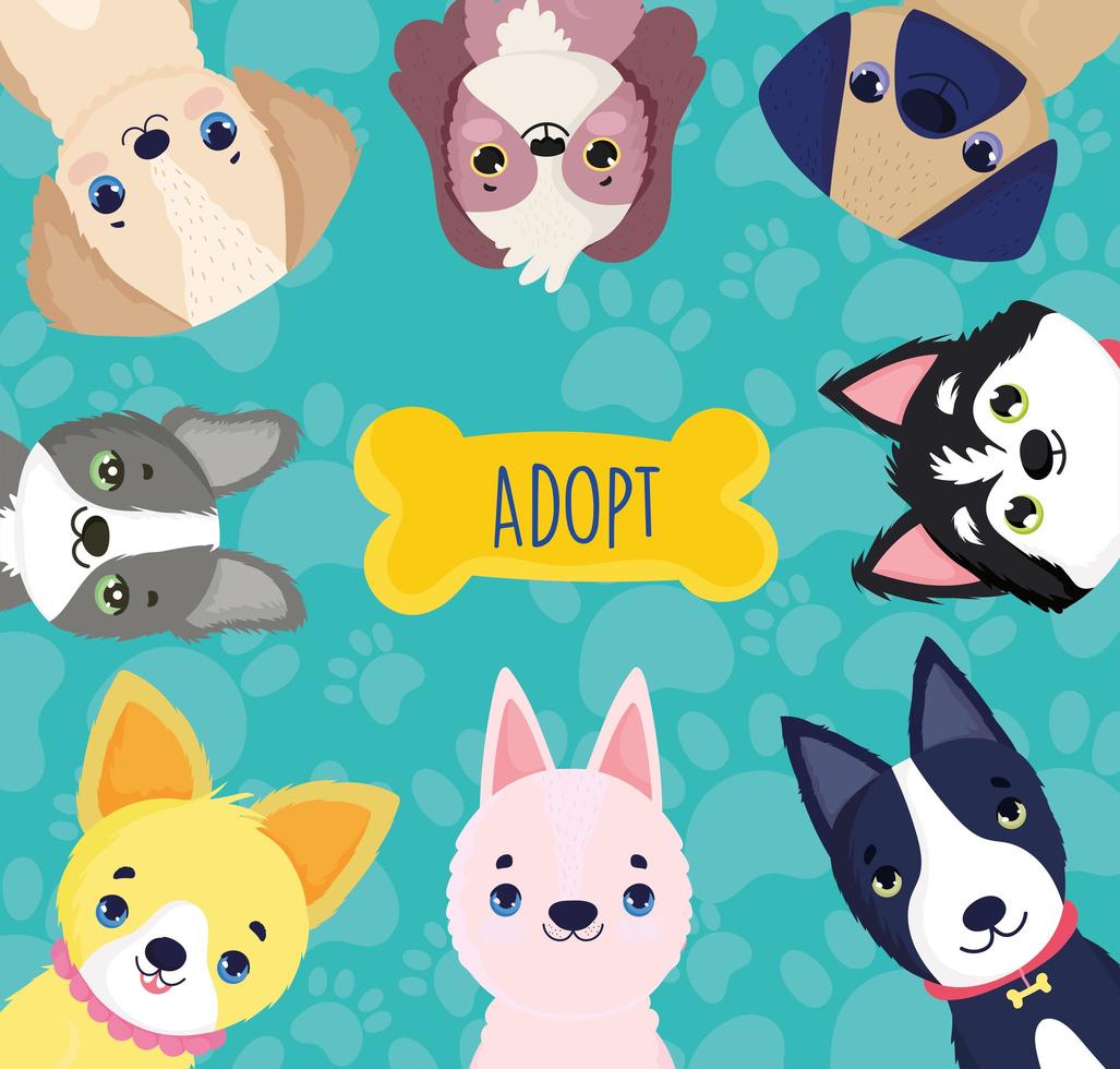 adoptar mascotas perros dibujos animados vector