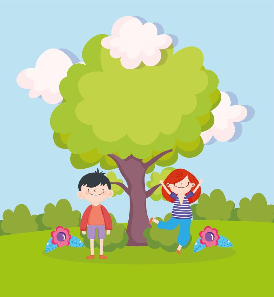 boy and girl in grass vector