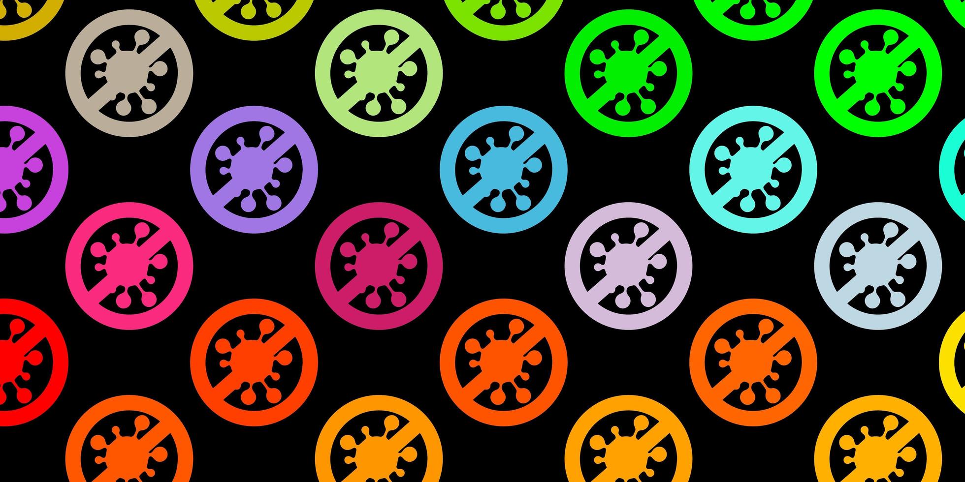 Dark Multicolor vector background with covid-19 symbols.