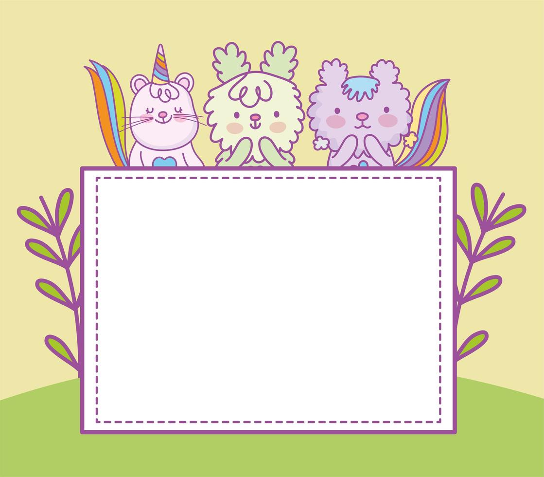 banner en blanco de animales lindos vector