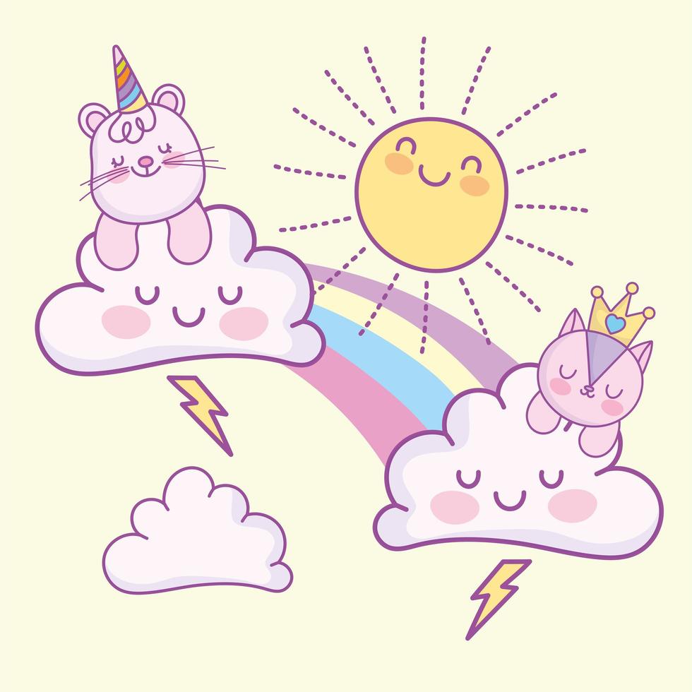 cute animals clouds vector