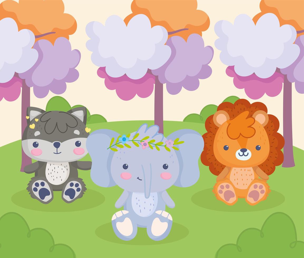 bosque de peluche de animales lindos vector