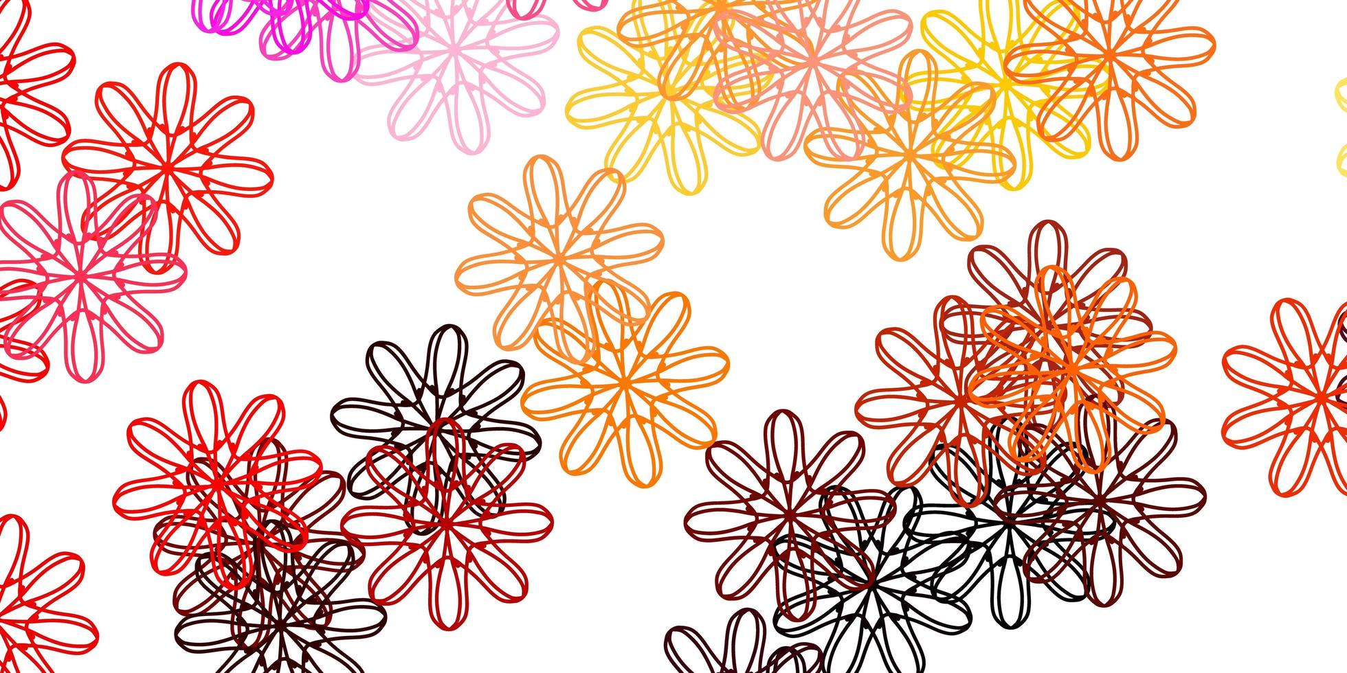 plantilla de doodle de vector rojo claro, amarillo con flores.