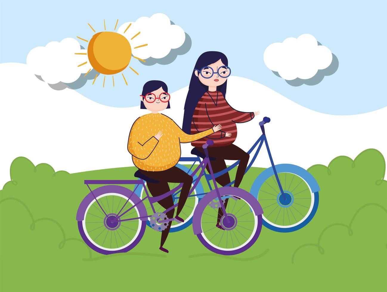 girls riding bikes vector