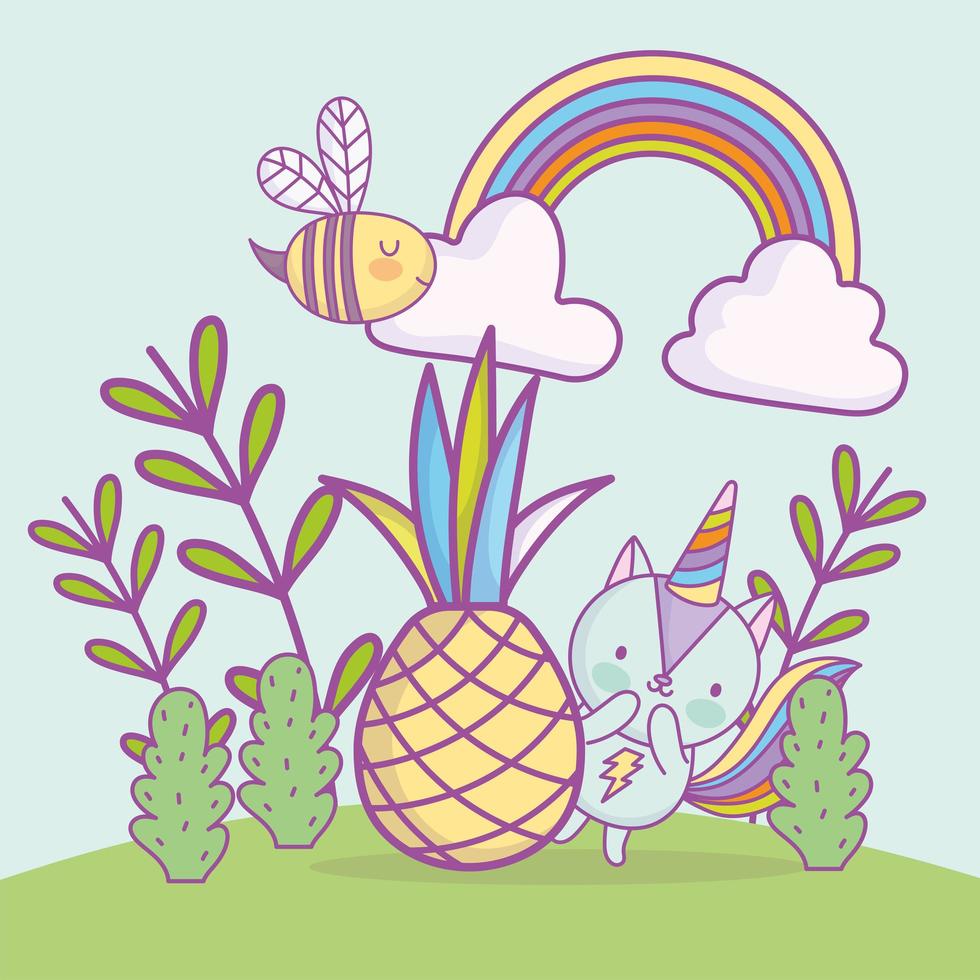 cute cat pineapple vector
