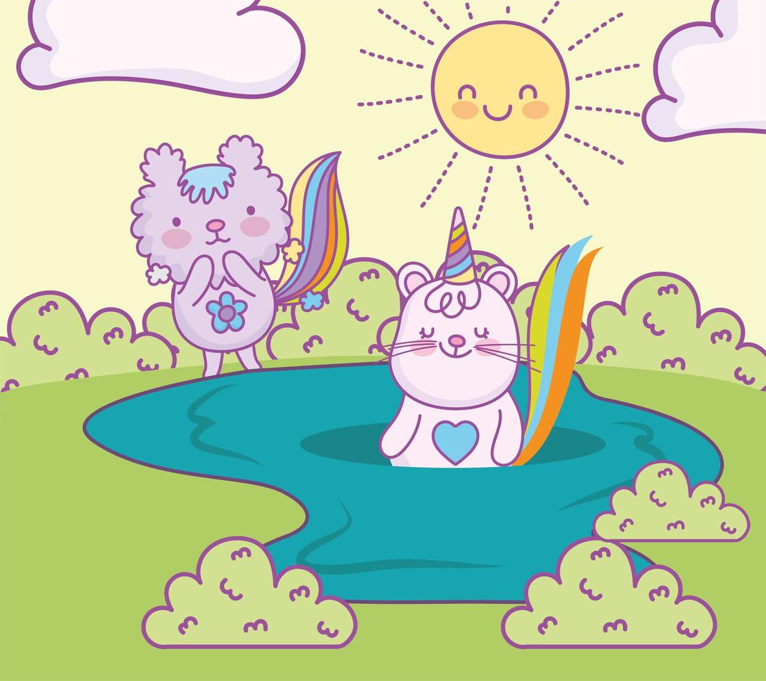 cute animals landscape vector