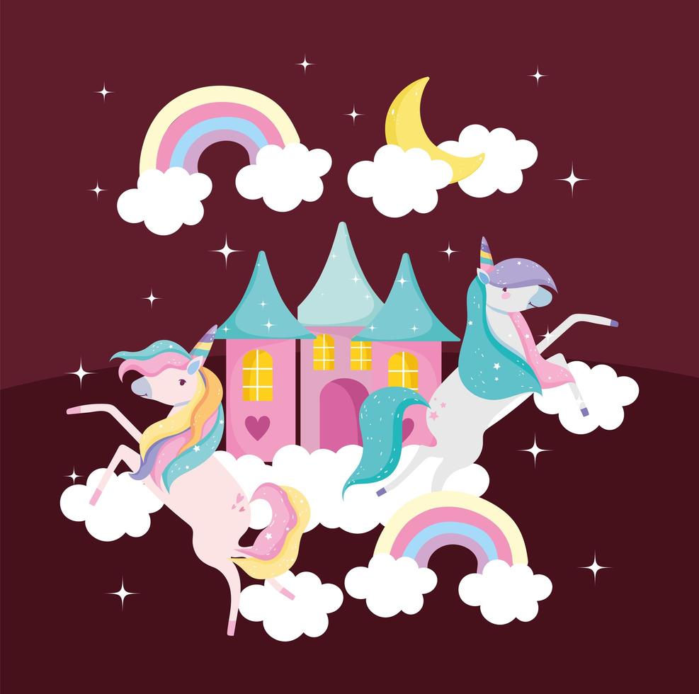 unicornios castillo fantasía vector