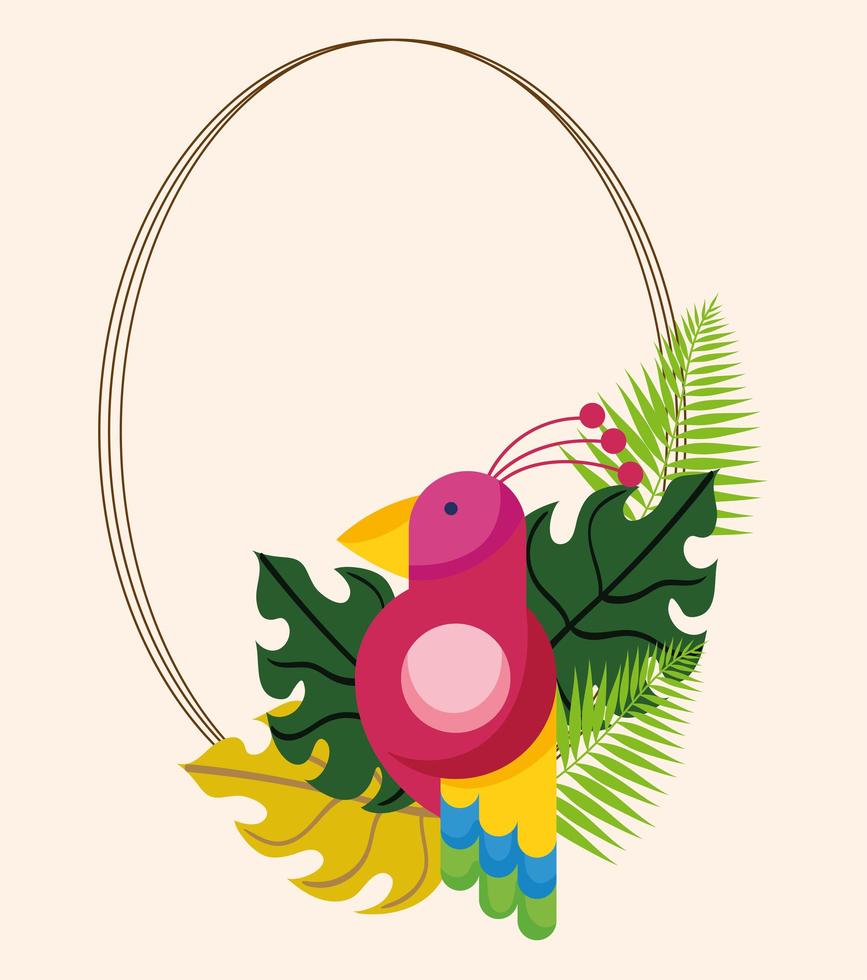 exotic bird oval frame vector